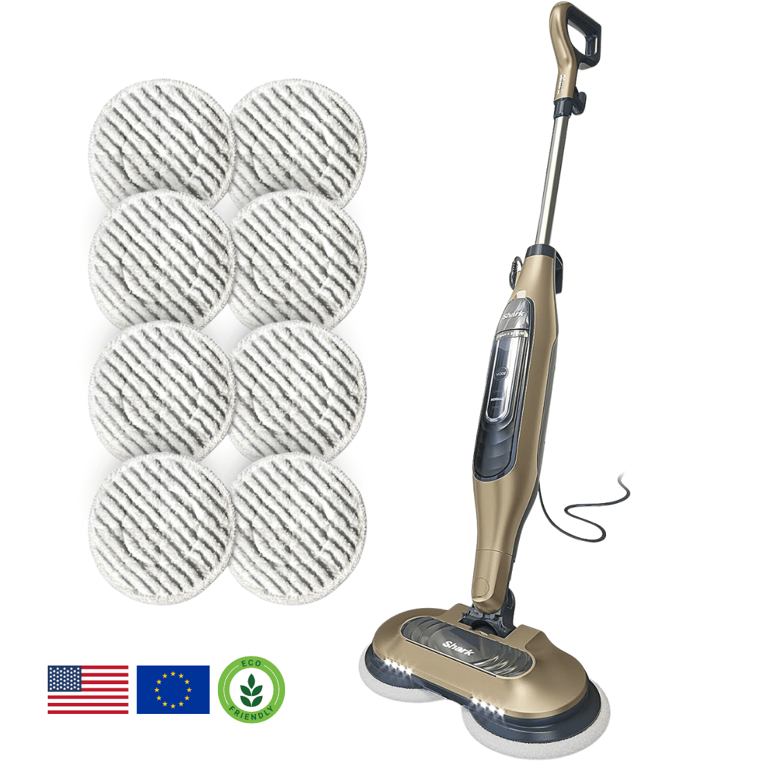 Shark® Allt-i-ett Ång- & Skrubbmopp – LED-belysning, XL-vattentank, 8 dynor