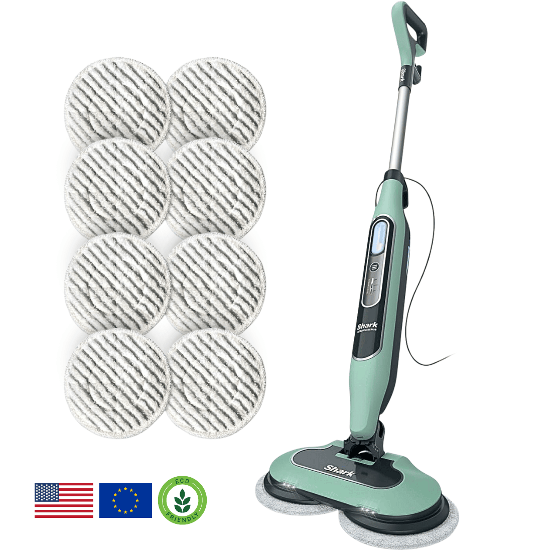 Shark® Allt-i-ett Ång- & Skrubbmopp – LED-belysning, XL-vattentank, 8 dynor