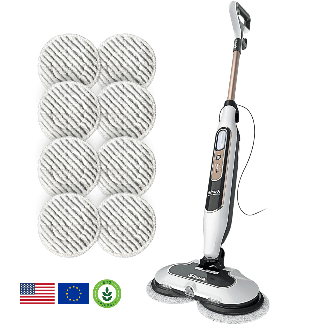 Shark® Allt-i-ett Ång- & Skrubbmopp – LED-belysning, XL-vattentank, 8 dynor